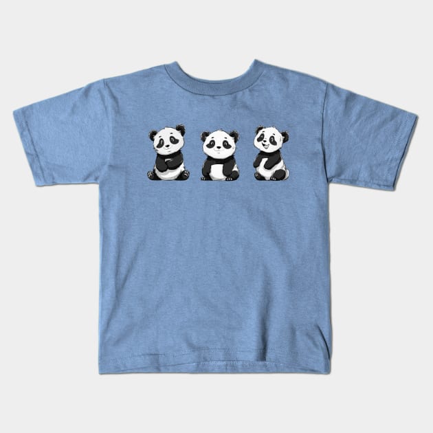 Three Cute Panda Bears Kids T-Shirt by AI Art Originals
